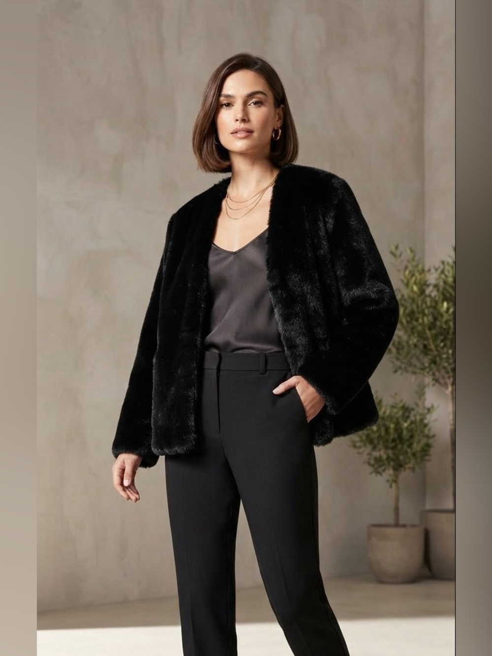 Black Faux Fur Women's Jacket